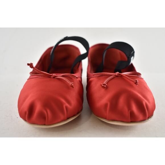 Miu Miu Satin Rosso Red Black White Logo Strap Bow Ballet Ballerina Flats 39 - Picture 11 of 16